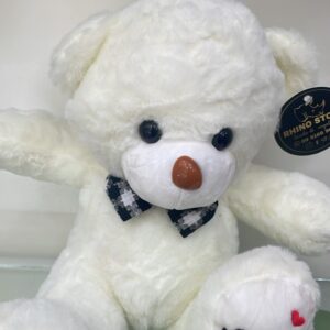 PELUCHE BLANCO CON MOÑO GRIS 28CM