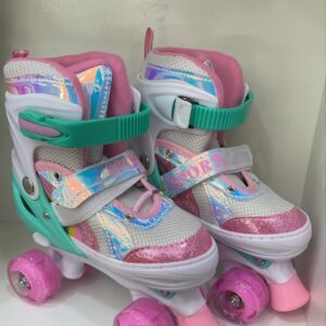 PATINES ROSADOS CON VERDE 4 RUEDAS